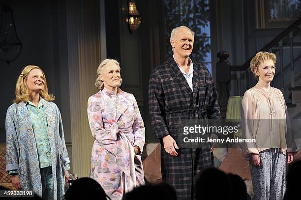 Martha Plimpton, Glenn Close, John Lithgow and Lindsay Duncan during curtain call for the Broadway opening of "A Delicate Balance" at Golden Theatre...