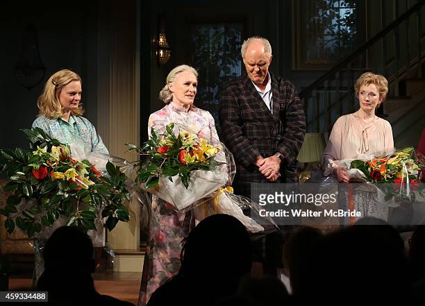 Martha Plimpton, Glenn Close, John Lithgow and Lindsay Duncan during a tearful Opening Night Curtain Call for 'A Delicate Balance' with a 'Happy...