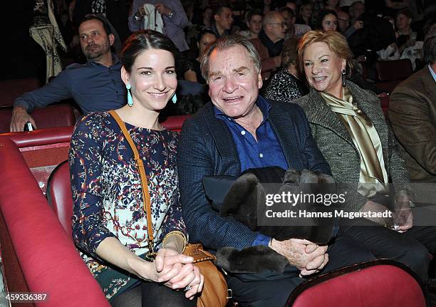 Actor Fritz Wepper, Angela Wepper and daughter Sophie Wepper attend the Circus Krone Christmas Show at Circus Krone on December 25, 2013 in Munich,...