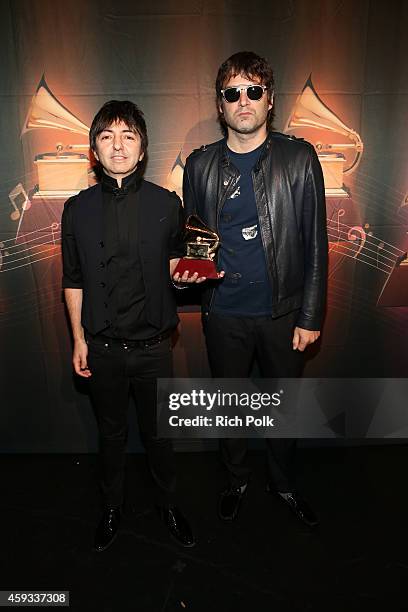 Musicians Adrian Dargelos and Mariano Dominguez of Babasonicos, winners of the Latin Grammy Award for Best Alternative Music Album for...