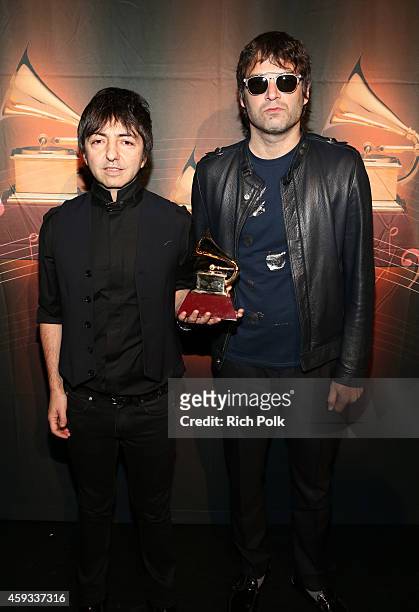 Musicians Adrian Dargelos and Mariano Dominguez of Babasonicos, winners of the Latin Grammy Award for Best Alternative Music Album for...