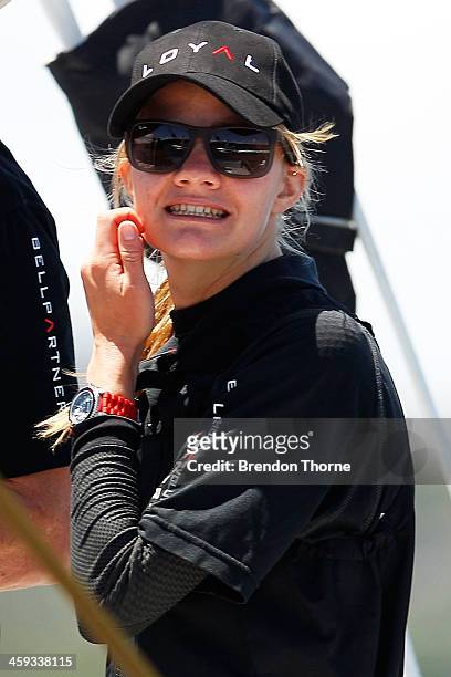 Jessica Watson aboard 'Perpetual Loyal' looks on prior to the 2013 Sydney to Hobart yacht race on December 26, 2013 in Sydney, Australia.