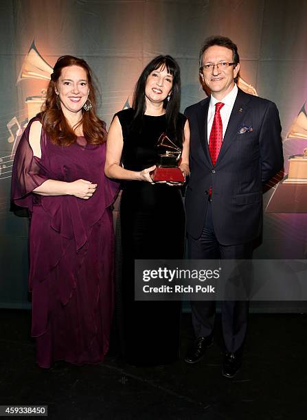 Chair of the Board of Trustees of the Latin Recording Academy, Laura Tesoriero; composer Claudia Montero, winner of the Best Classical Contemporary...