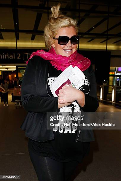 Gemma Collins seen arriving at Heathrow Airport after returning from tv show 'I'm A Celebrity' on November 21, 2014 in London, England. Photo by Neil...