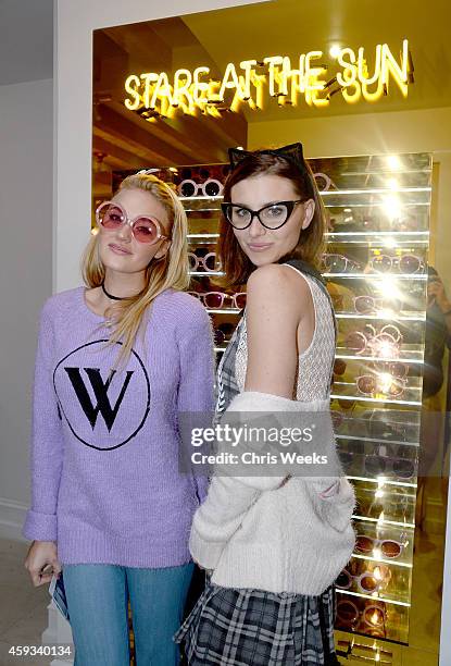 Actresses AJ Michalka and Aly Michalka attend the Barbie Loves Wildfox party celebrating the Resort 2014 collaboration launch at the Wildfox Flagship...