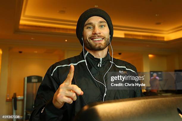 Chris Algieri runs during a workout session at The Venetianon November 21, 2014 in Macau, Macau.