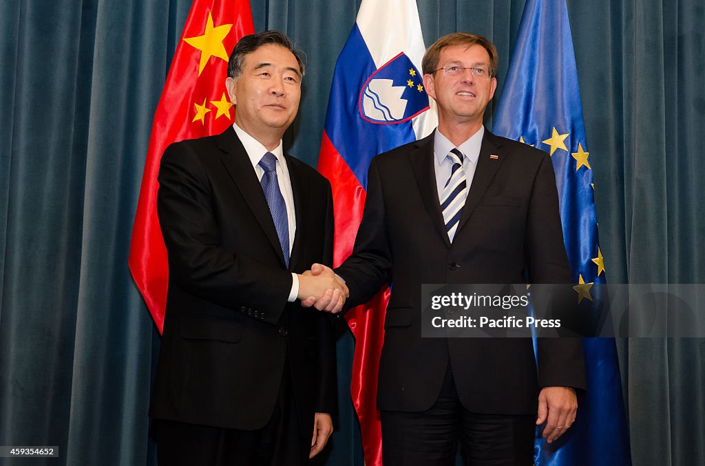 Prime Minister of Slovenia Miro Cerar shaking hands with...