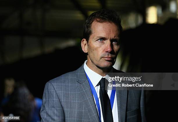 Brisbane Roar coach Mike Mulvey is seen in the player's tunnel prior to the round seven A-League match between the Melbourne Victory and Brisbane...