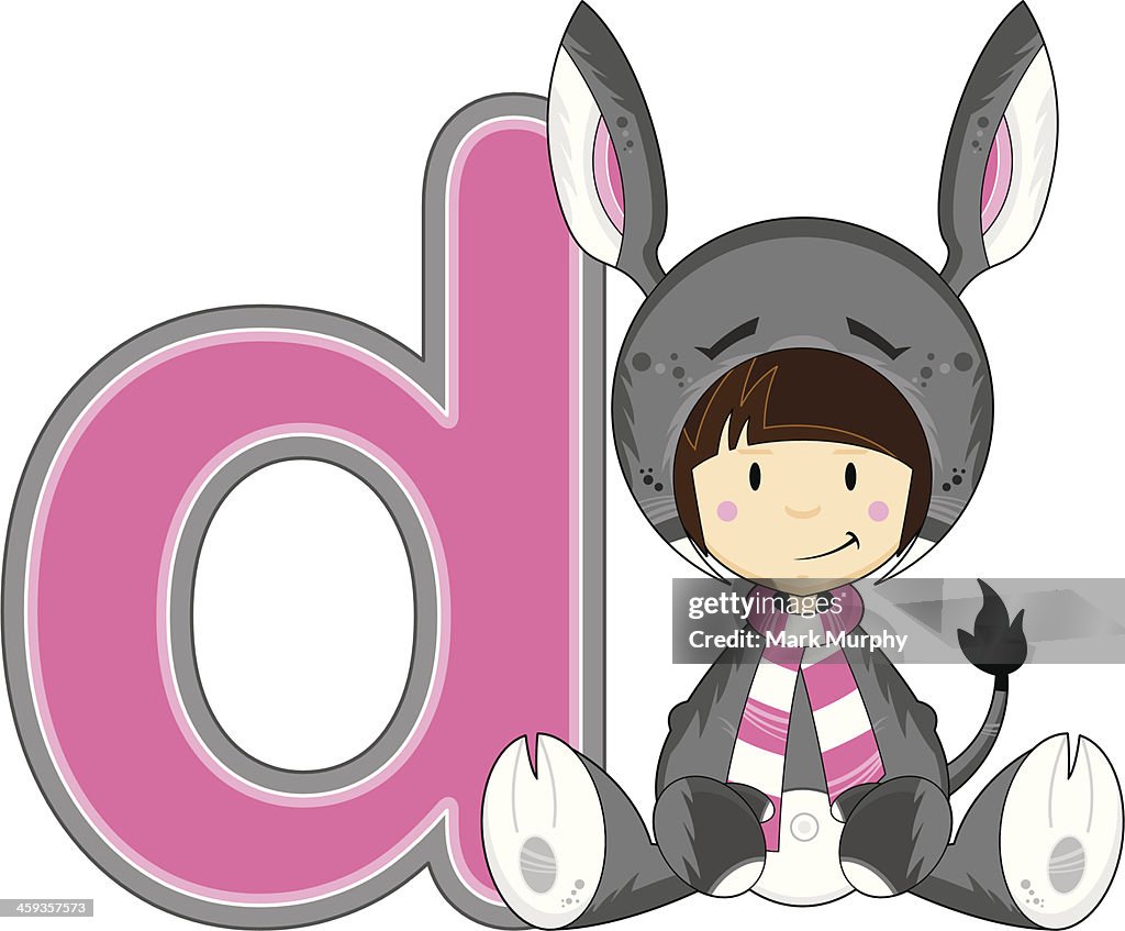 Girl in Donkey Costume Learning Illustration