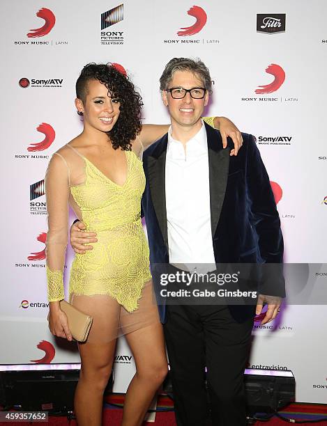 Singer Raquel Sofia and President of Sony Music U.S. Latin Nir Seroussi attend Sony Music's Latin Grammy after party at XS The Nightclub at Encore...