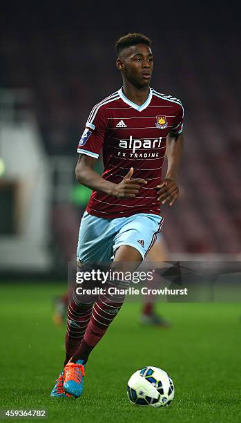 Reece Oxford of West Ham in action during the 2015 Barclays U21 Premier League International Cup between West Ham United U21 and PSV Eindhoven U21 at...