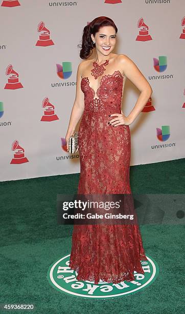 Singer Diana Posada of Alquimia arrives at the 15th annual Latin GRAMMY Awards at the MGM Grand Garden Arena on November 20, 2014 in Las Vegas,...