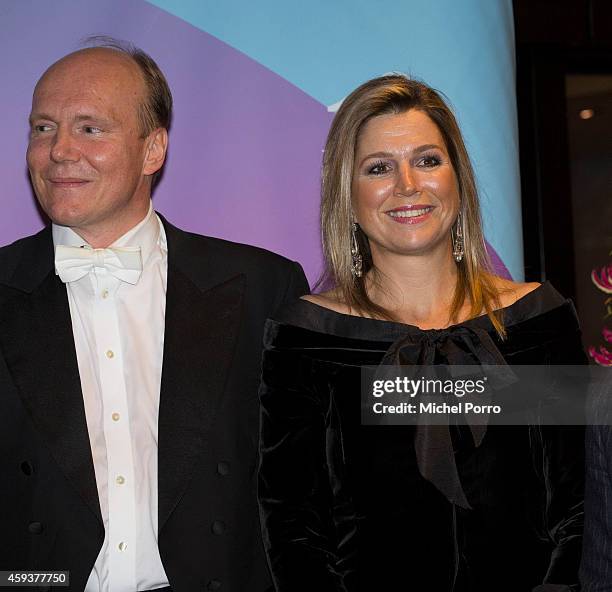 Queen Maxima of The Netherlands and Trols Mork attend the Residentie Orkest 110th Anniversary on November 21, 2014 in The Hague, The Netherlands.