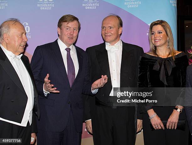 Neeme Jarvi, King Willem-Alexander of The Netherlands, Trols Mork and Queen Maxima of The Netherlands attend the Residentie Orkest 110th Anniversary...