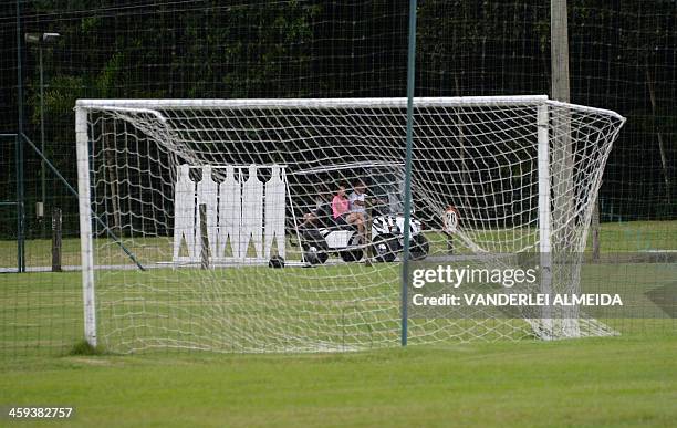 View of a football goal at the Porto Belo Hotel Training Center, which will host the Italian national football team during the FIFA World Cup Brazil...