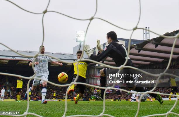 Fernando Forestieri of Watford scores during the Sky Bet Championship match between Watford and Millwall at Vicarage Road on December 26, 2013 in...