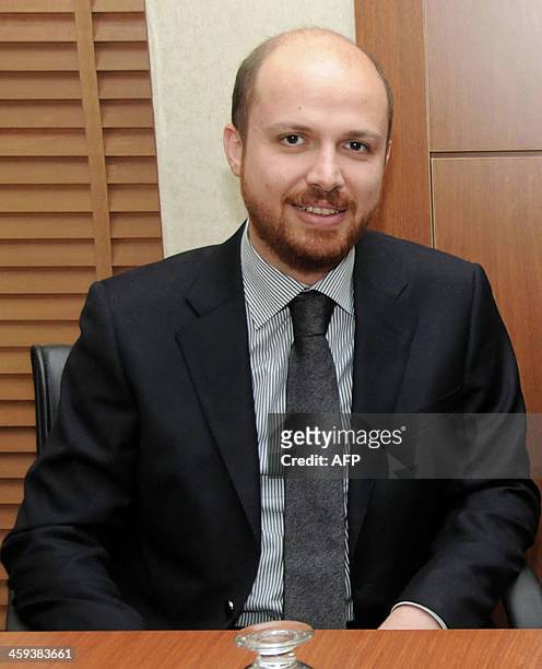 This photo taken on February 28 shows the Turkish Prime Minister's son Bilal Erdogan visiting the Sehit Kamil municipality building in Gaziantep. The...