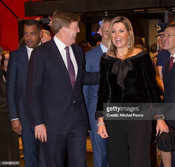 King Willem-Alexander of The Netherlands and Queen Maxima of The Netherlands leave the Residentie Orchestra 110th Anniversary on November 21, 2014 in...