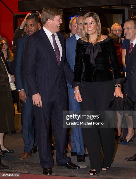 King Willem-Alexander of The Netherlands and Queen Maxima of The Netherlands leave the Residentie Orchestra 110th Anniversary on November 21, 2014 in...