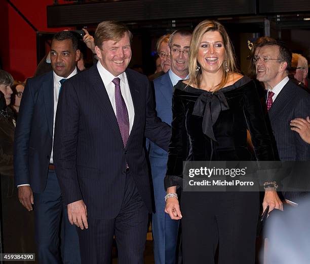 King Willem-Alexander of The Netherlands and Queen Maxima of The Netherlands leave the Residentie Orchestra 110th Anniversary on November 21, 2014 in...