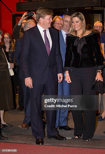 Queen Maxima of The Netherlands and King Willem-Alexander of The Netherlands leave the Residentie Orkest 110th Anniversary on November 21, 2014 in...