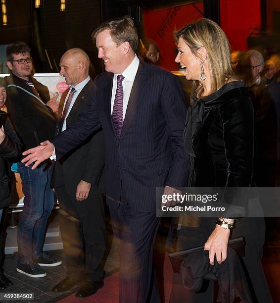 Queen Maxima of The Netherlands and King Willem-Alexander of The Netherlands leave the Residentie Orkest 110th Anniversary on November 21, 2014 in...