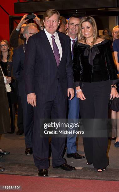 Queen Maxima of The Netherlands and King Willem-Alexander of The Netherlands leave the Residentie Orkest 110th Anniversary on November 21, 2014 in...