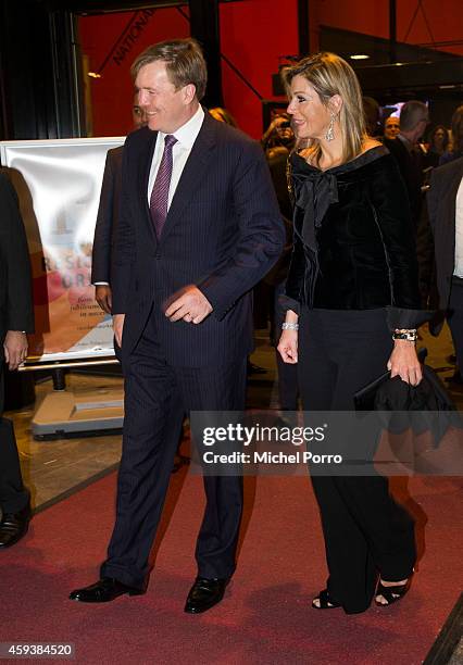 Queen Maxima of The Netherlands and King Willem-Alexander of The Netherlands leave the Residentie Orkest 110th Anniversary on November 21, 2014 in...