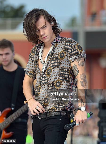 Harry Styles of the band One Direction appear on NBC's Today Show to release their new album "Four" at Universal City Walk At Universal Orlando on...