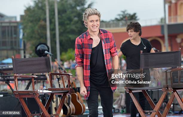 Louis Tomlinson and Niall Horan of the band One Direction appear on NBC's Today Show to release their new album "Four" at Universal City Walk At...