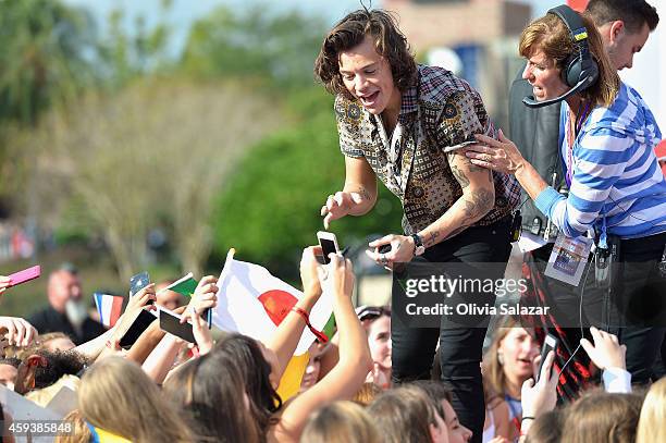 Harry Styles of the band One Direction appear on NBC's Today Show to release their new album "Four" at Universal City Walk At Universal Orlando on...