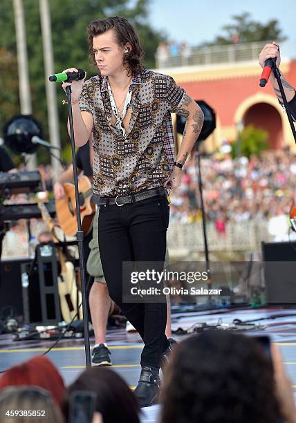 Harry Styles of the band One Direction appear on NBC's Today Show to release their new album "Four" at Universal City Walk At Universal Orlando on...