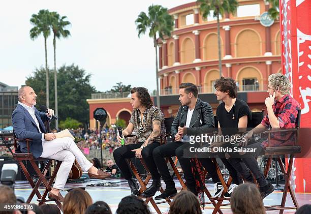 Matt Lauer and One Direction appear on NBC's Today Show to release their new album "Four" at Universal City Walk At Universal Orlando on November 17,...