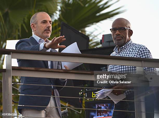 Matt Lauer and Al Roker appear on NBC's Today Show to release their new album "Four" at Universal City Walk At Universal Orlando on November 17, 2014...