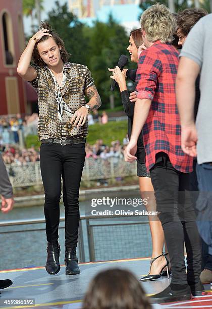 Harry Styles and Rashel Diaz appear on NBC's Today Show to release their new album "Four" at Universal City Walk At Universal Orlando on November 17,...