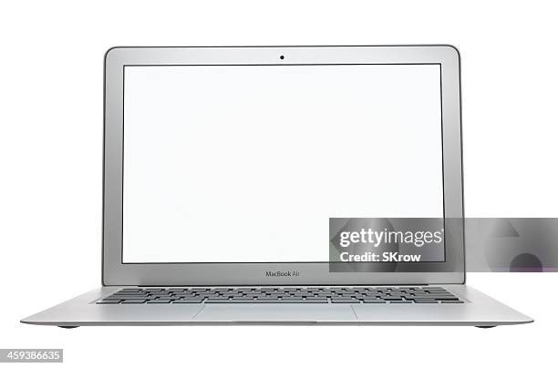 macbook air con una pantalla en blanco - apple macintosh fotografías e imágenes de stock