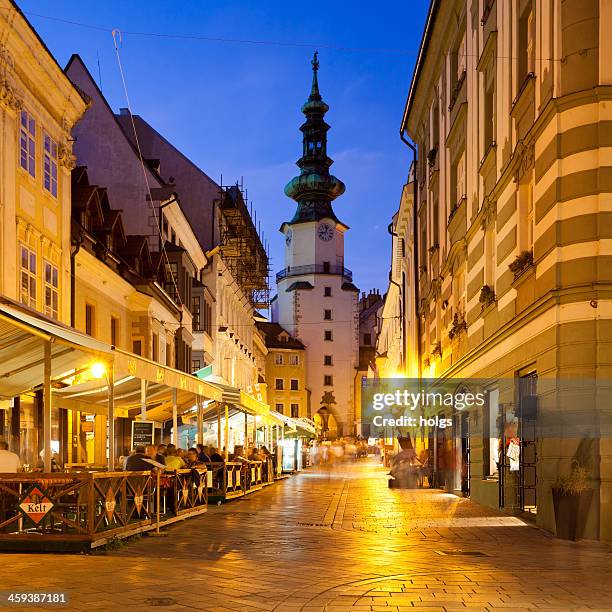 bratislava, slovakia streetside cafes - stare mesto stock pictures, royalty-free photos & images