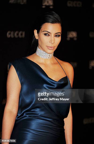 Personality Kim Kardashian attends the 2014 LACMA Art + Film Gala honoring Barbara Kruger and Quentin Tarantino presented by Gucci at LACMA on...