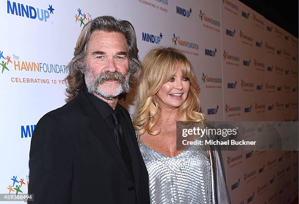 Hosts Kurt Russell and Goldie Hawn attend Goldie Hawn's inaugural "Love In For Kids" benefiting the Hawn Foundation's MindUp program transforming...