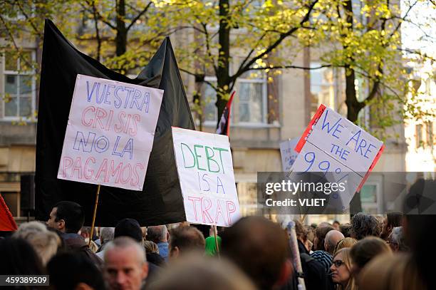 occupy amsterdam gathering at beursplein - anti globalization stock pictures, royalty-free photos & images