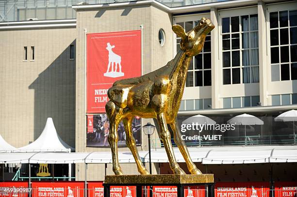 golden calf statue during the netherlands film festival in utrecht - calf stock pictures, royalty-free photos & images