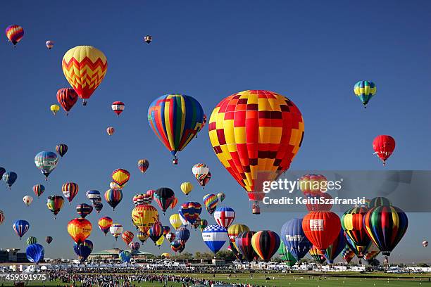 hot air balloon take-off - albuquerque new mexico stock pictures, royalty-free photos & images