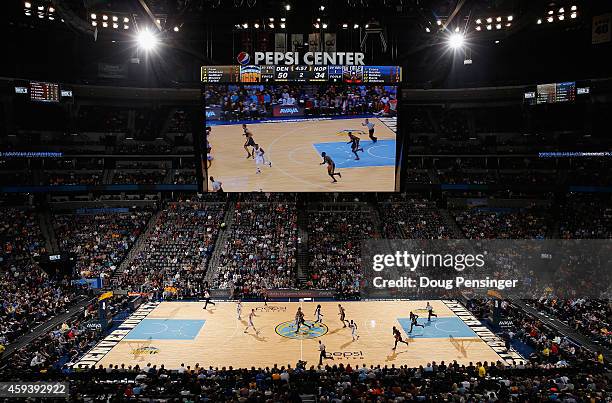 General view of the arena as the New Orleans Pelicans face the Denver Nuggets at Pepsi Center on November 21, 2014 in Denver, Colorado. The Nuggets...