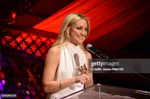 Host Kate Hudson speaks at Goldie Hawn's inaugural "Love In For Kids" benefiting the Hawn Foundation's MindUp program transforming children's lives...