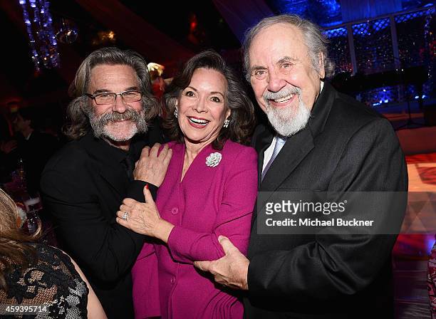 Host Kurt Russell, Jolene Brand and producer George Schlatter attend Goldie Hawn's inaugural "Love In For Kids" benefiting the Hawn Foundation's...