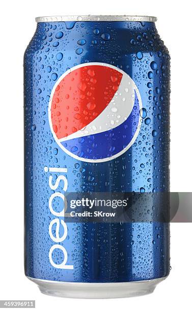 pepsi can with water droplets - cola stock pictures, royalty-free photos & images