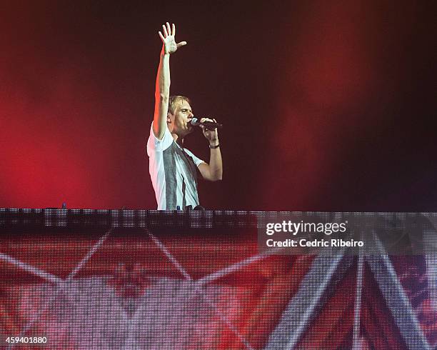 Armin Van Buuren performs at a concert during the Abu Dhabi Formula One Grand Prix on November 21, 2014 in Abu Dhabi, United Arab Emirates.