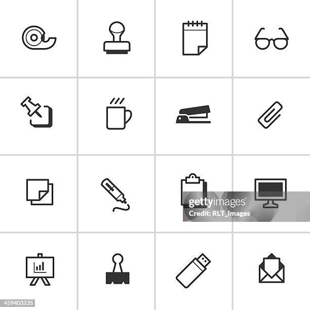 office supply symbole 1 – tintenblauen series - klebezettel stock-grafiken, -clipart, -cartoons und -symbole