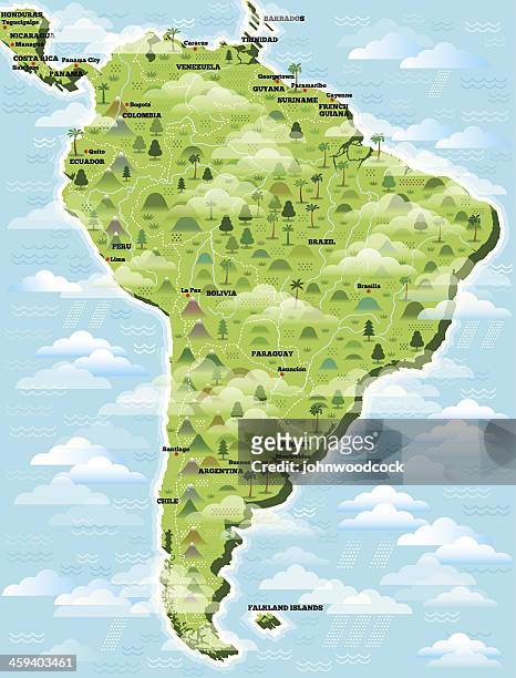bildbanksillustrationer, clip art samt tecknat material och ikoner med south america illustrated map. - delstaten amazonas venezuela