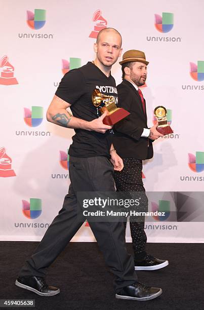 Calle 13 in the press room at the 15th Latin Grammy Awards on November 20, 2014 in Las Vegas, Nevada.